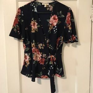 Floral wrap over blouse